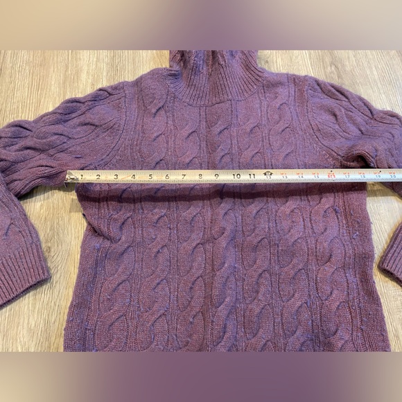 LL Bean Purple Waffle Cowl Turtleneck Wool Blend Pullover Tunic Sweater Medium - Picture 4 of 6